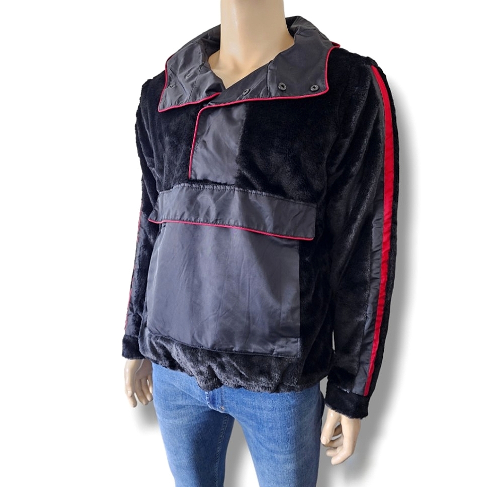 Forever 21 Faux Fur Contrast Panel Black & Red Hooded Anorak